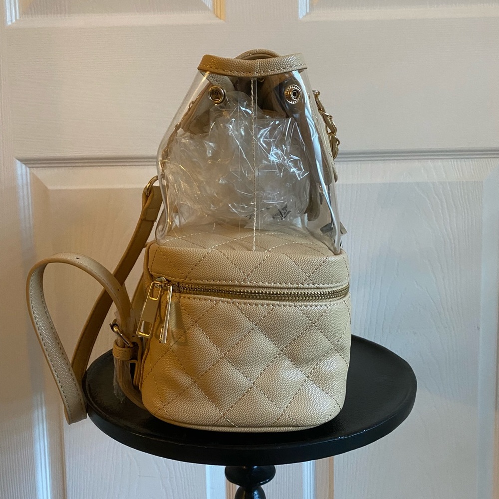 Tan Quilted Backpack with Structured Design - Picture 2 of 3